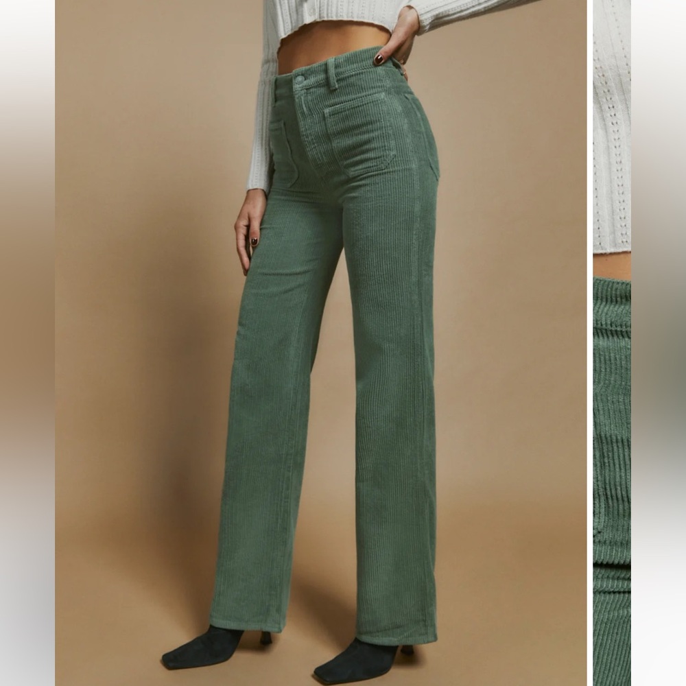 Reformation Alyssa High Rise Wide Leg Corduroy Pants Moss - Size 27